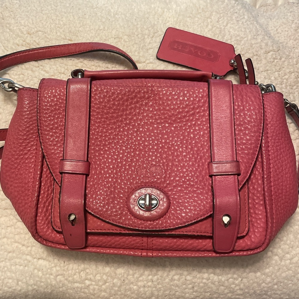 Coach Pink Pebbled Leather Crossbody Satchel